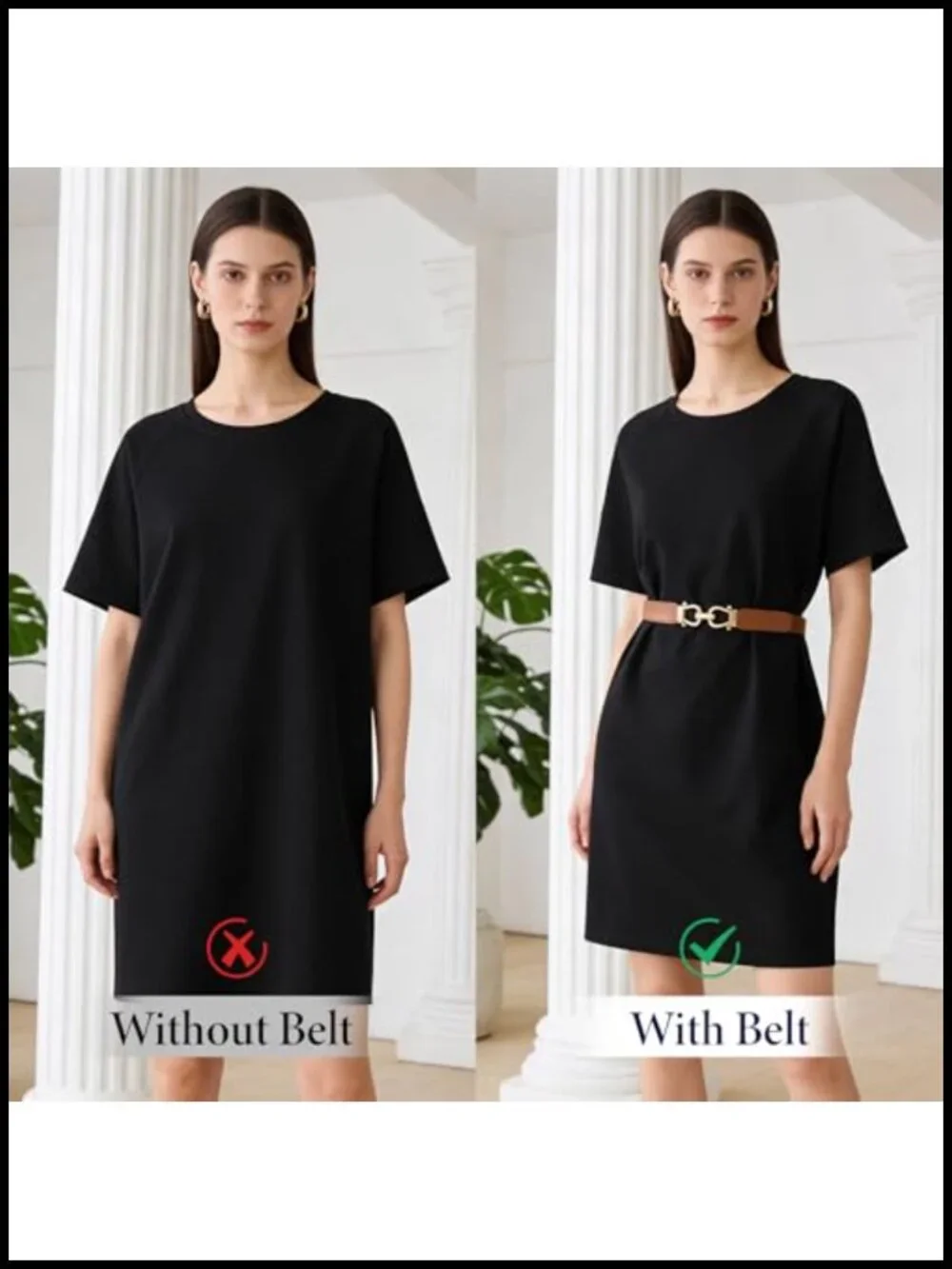 Women Skinny Elastic Belt with Gold Buckle Retro Stretch Waist Belt Set for